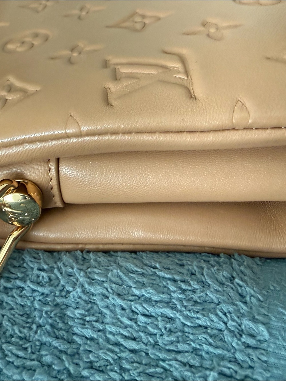 Louis Vuitton Camel Embossed Monogram Crossbody Coussin with Cream Strap - Picture 12 of 16